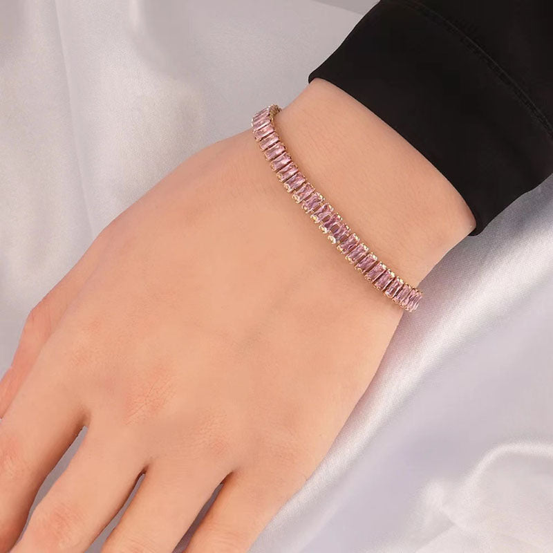 Wholesale Square Zircon Stainless Steel Single Row Tennis Gold Plated Bracelet